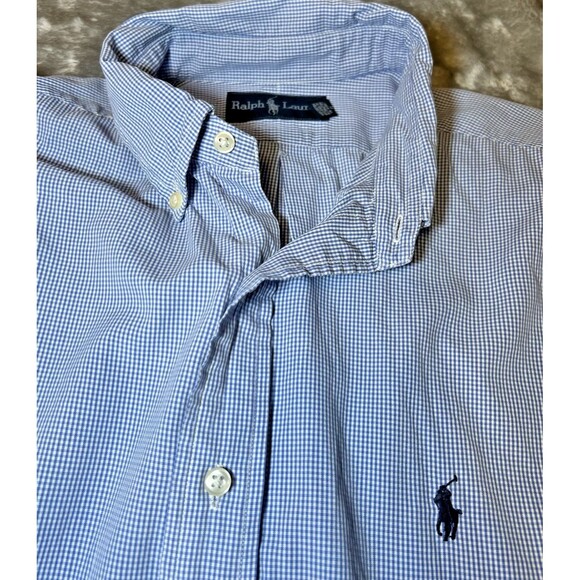 Ralph Lauren Button Down Shirt Gingham Check Blue Mens Size XL Long Sleeve Logo - Picture 4 of 16